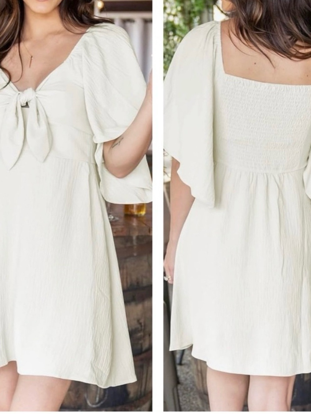 Ivory Flutter sleeve Tie-Front Dress Size Small